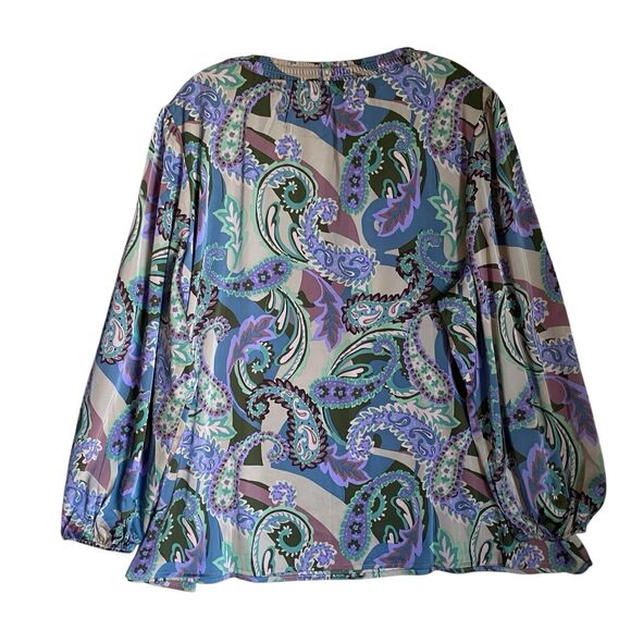Sunny Leigh Top Blouse 2X Satin Paisley Floral Multicolor Long Sleeve Feminine - Picture 3 of 8